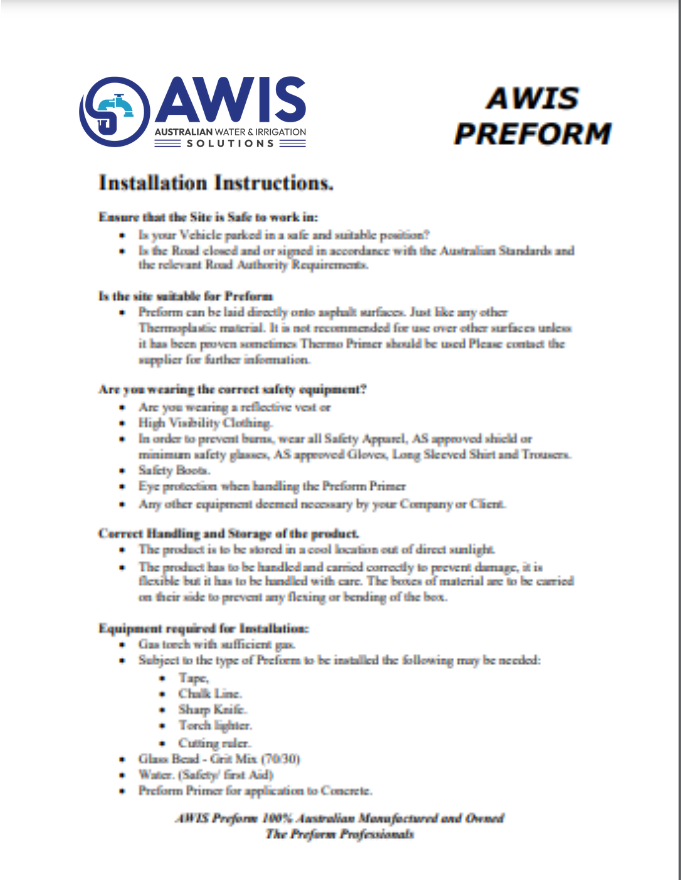 Preform Installation Instructions